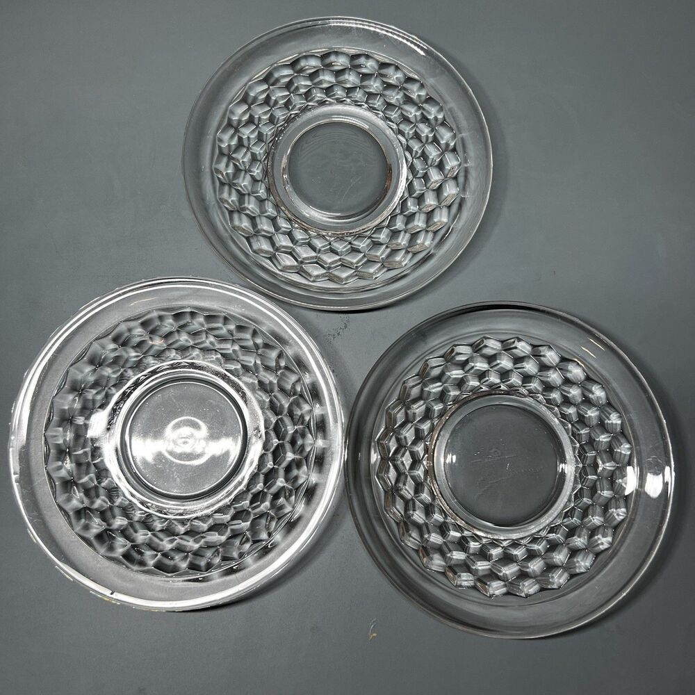 Set of 3 Vintage Fostoria American Clear Glass 5.75" Saucers Line 2056